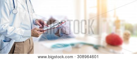 Health And Wellness Concept, Doctor Using Stethoscope For Medical Professional Technology.