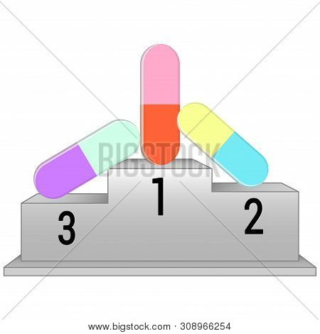 Pedestal With Doping In Sports. Isolated On White Background. Su