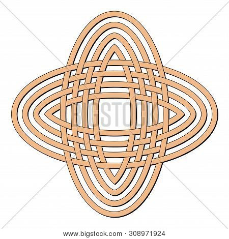 Celtic Knot In Circle. Brown Geometric Knotwork