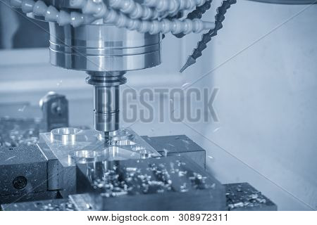 The Cnc Milling Machine Cutting The Mold Parts With Solid Ball Endmill Tool. The Injection Mold Manu