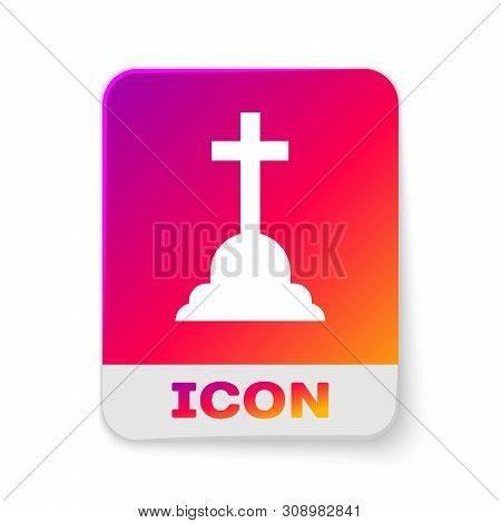 White Tombstone With Cross Icon Isolated On White Background. Grave Icon. Rectangle Color Button. Ve