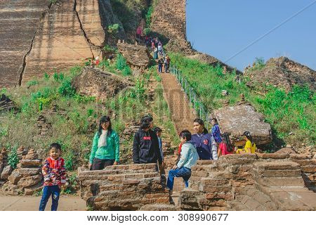 Mingun-myanmar, January 20, 2019 : Unidentified Tourists Come To Visit And Take Photographys At The