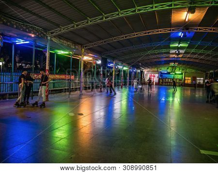 Shantou/china-30 March 2018:unacquainted Chinese People Playing Roller Skatein Jinshan Park Of Shant