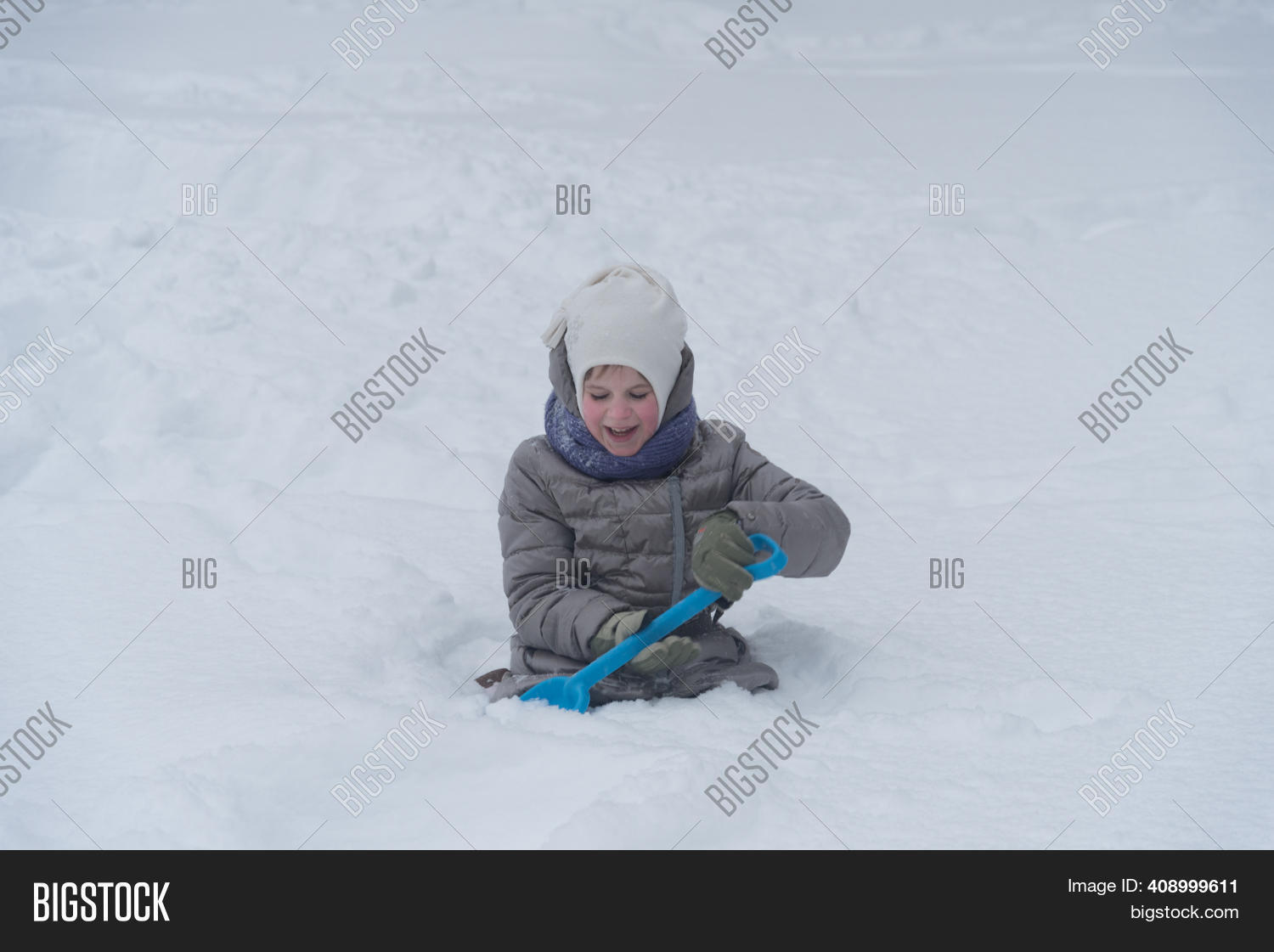 Girl Digging Snow. Image & Photo (Free Trial) | Bigstock