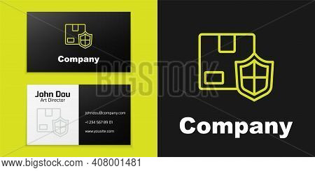 Logotype Line Delivery Security With Shield Icon Isolated On Black Background. Delivery Insurance. I