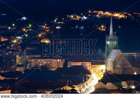 City Of Dej view from the hill at blue hour - Romania