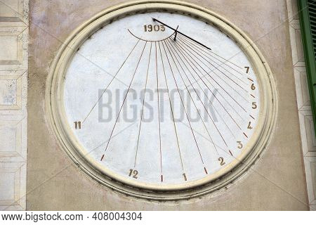 Dolceacqua (im), Italy - December 19, 2017: An Sundial In Dolceacqua Village, Imperia, Liguria, Ital
