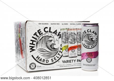 IRVINE, CALIFORNIA - 03 DEC 2019: White Claw Hard Seltzer 12 pack with one can.