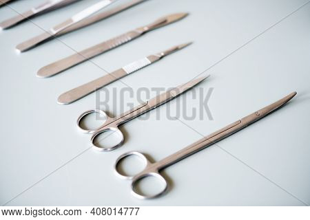 Closeup Of Surgery Knives Set Isolated High Quality