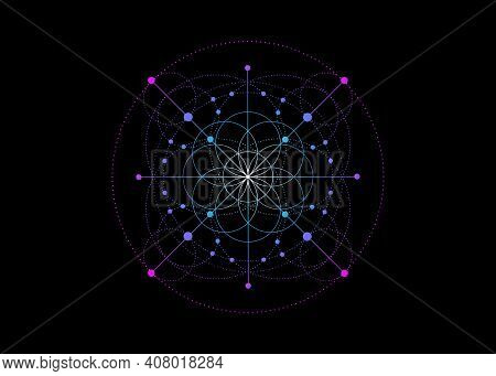 Sacred Geometry, Colorful Seed Of Life Symbol. Logo Icon Geometric Mystic Mandala Of Alchemy Esoteri