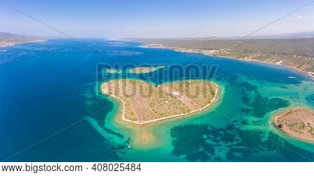 Aerial Drone Shot Of Heart-shaped Island Galesnjak In Dalamatia Croatia