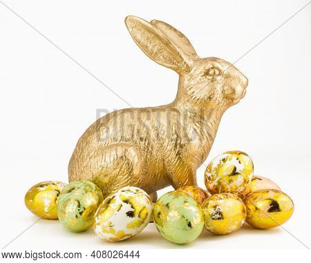 Beautiful Gold Big Rabbit On White Background