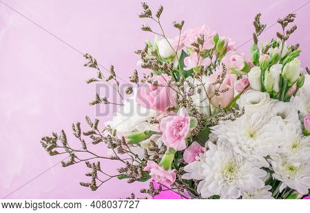 Bouquet Of Beautiful  Flower  On Pink Background