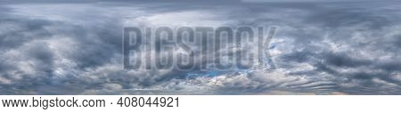 Sky Panorama On Overcast Rainy Day With Nimbostratus Clouds In Seamless Spherical Equirectangular Fo