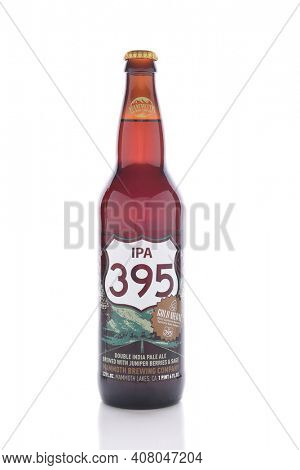 IRVINE, CALIFORNIA - JANUARY 1, 2017: IPA 395. The Double India Pale Ale is brewed by the Mammoth Brewing Company with Juniper berries and sage.
