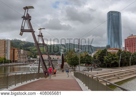 Landscape On The Banks Of The Nervion River In Downtown Bilbao, Spain