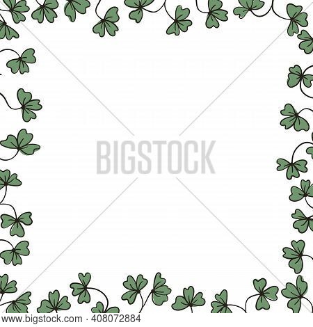 Floral Frame With Colorful Exotic Branches On White Background. Ornate Border With Tropic Leaves. Ve