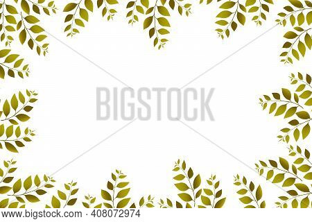 Floral Frame With Colorful Exotic Branches On White Background. Ornate Border With Tropic Leaves. Ve
