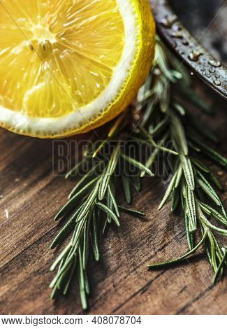 Closeup Of Lemon And Rosemary High Quality