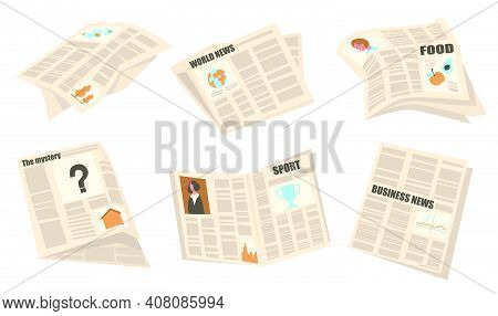 Front Pages Set. Newspapers With Headlines, Articles And Pictures, Sport, Business, World News. Vect