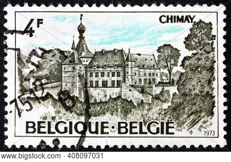Belgium - Circa 1973: A Stamp Printed In Belgium Shows Chimay Castle, Is A Chateau In Chimay, A Wall