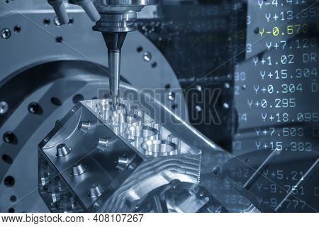 The Abstract  Scene Of 5-axis Machining Center And G-code Data Background. The 5-axis Milling Machin