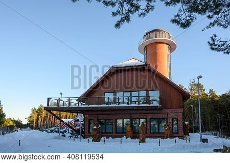Debki, Poland - February 13, 2020: Lighthouse Tower Building In Debki. Debki Is The Fishing Village.