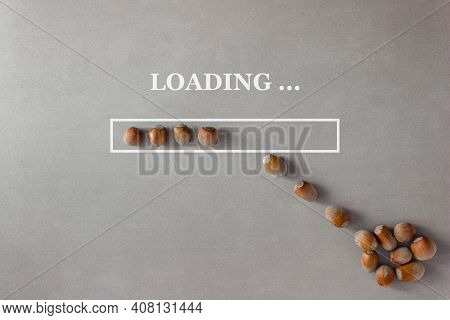 Loading Background With Hazelnuts In Progress Bar On Gray Background