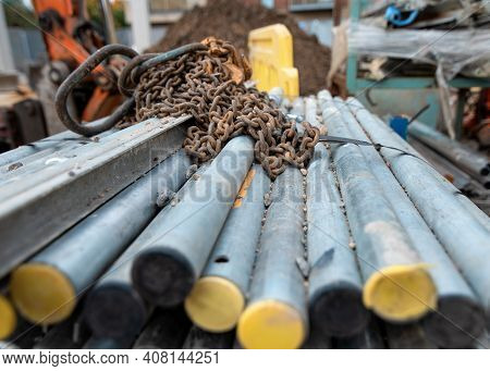 The Falsework Decking System Legs For Construction Of Suspended Reinforced Concrete Slab