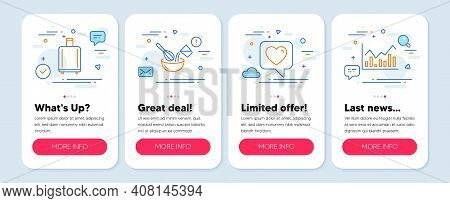 Set Of Business Icons, Such As Cooking Whisk, Heart, Baggage Reclaim Symbols. Mobile Screen Banners.