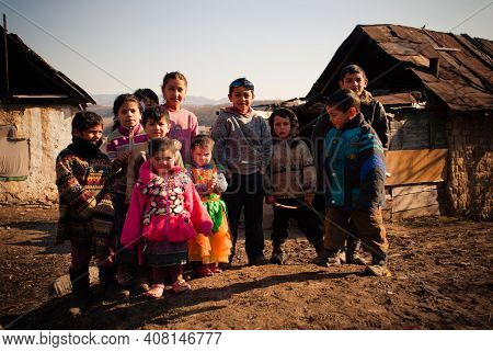 Serednie, Ukraine - March 09, 2011: Kids As A Part Of Underrepresented Romani Community