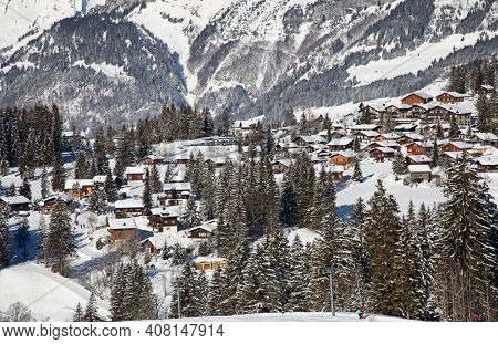 Winter in the swiss alps, Arvenbuel village near Amden canton of St. Gallen in , Switzerland