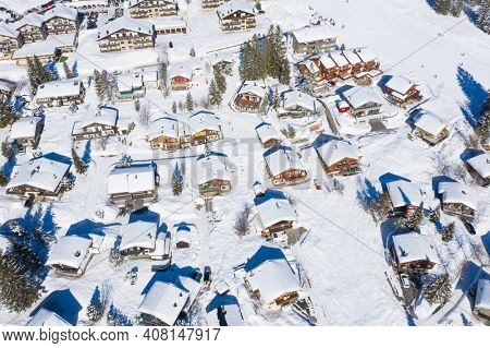 Winter in the swiss alps, Arvenbuel village near Amden canton of St. Gallen in , Switzerland