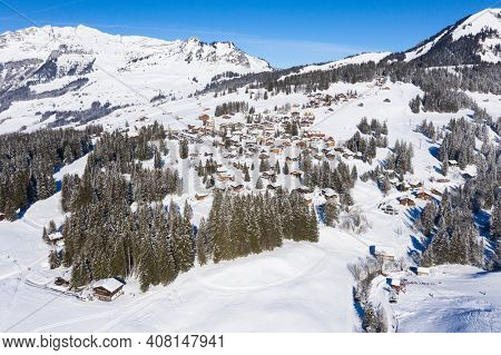 Winter in the swiss alps, Arvenbuel village near Amden canton of St. Gallen in , Switzerland