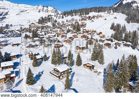 Winter in the swiss alps, Arvenbuel village near Amden canton of St. Gallen in , Switzerland