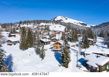 Winter in the swiss alps, Arvenbuel village near Amden canton of St. Gallen in , Switzerland