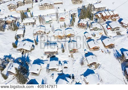 Winter in the swiss alps, Arvenbuel village near Amden canton of St. Gallen in , Switzerland