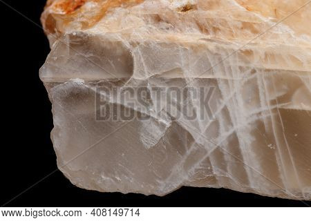 Macro Mineral Stone Moonstone A Black Background