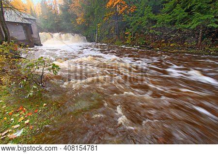 Powerhouse Falls And Rapids Near L'ance In Baraga County Michigan