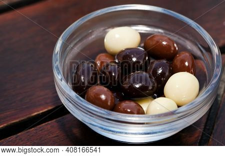 Sweet Delicious Candy Bon Bon Covered With Chocolate