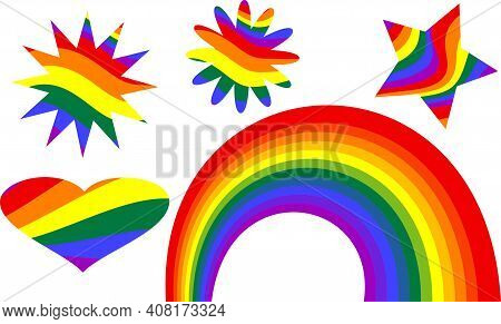 Colorful Elements For Pattern Of Decoration, Rainbow, Star, Heart, Flower