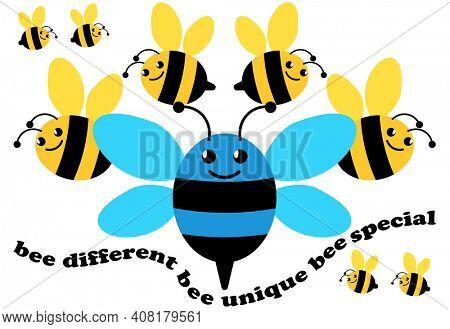 Bee Different, Bee Unique, Bee Special Conceptual Bumblebee Be Yourself Illustration with Clipping Path