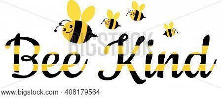 bee Family and Bee Kind Yellow and Black bee Text with Clipping Path Isolated on White Background