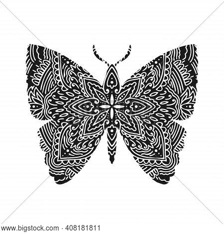 Graphic Butterfly Mandala Abstract Isolated In White Background.boho Indian Shape.ethnic Oriental St