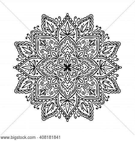 Graphic Round Mandala Abstract Isolated In White Background..boho Indian Shape.ethnic Oriental Style