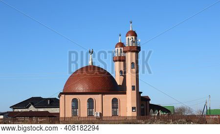 Maykop, Adygea Republic, Russia - November 27, 2020: Small Suburban Mosque 