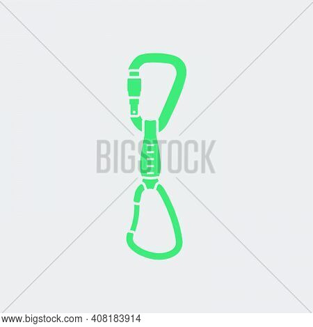 Alpinist Quickdraw Icon. Green On Gray Background. Vector Illustration.