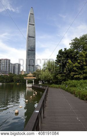 Shenzhen, China - Oct 20 : Kingkey Financial Center Looking From Lizhi Park On October 20,2014 In Sh
