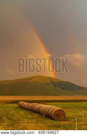 landscape near Castelluccio village in National Park Monte Sibillini, Umbria region, Italy