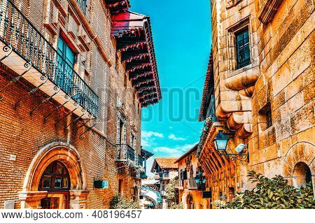 Typical Landscapes And Authentic Catalan Cozy Streets In Cities Of  Spain.catalonia.